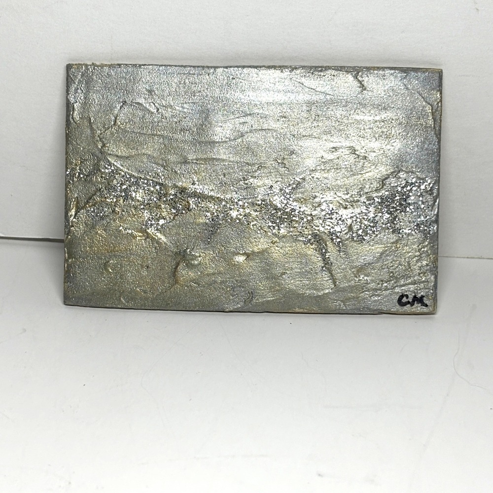 OOAK Artisian Dollhouse Miniature Art Abstract Mixed Media Silver Glitter